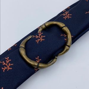 J Crew Navy and Coral Silk Tie Belt size S/M